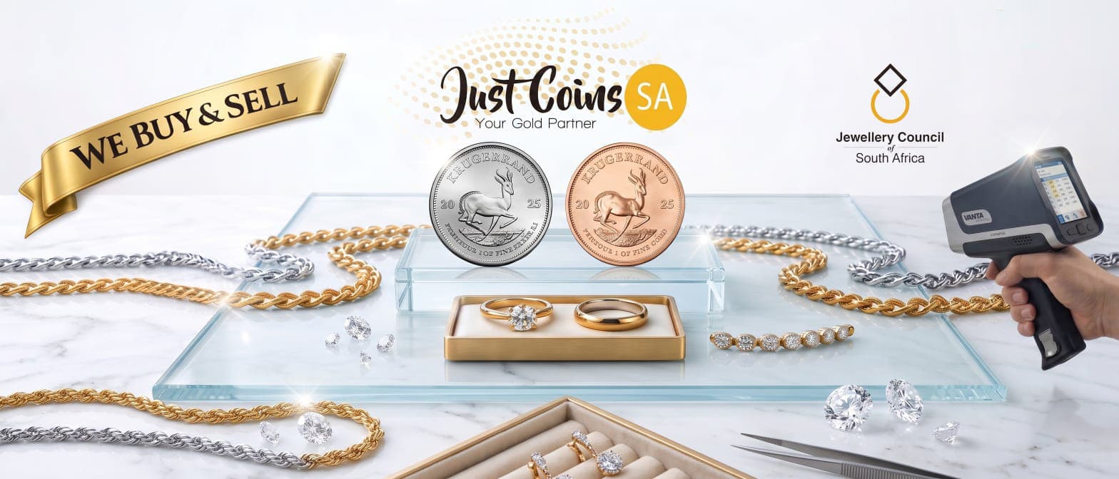 Just Coins SA — we buy and sell gold, silver, platinum, jewellery, coins and medallions. Purity verified with a VANTA analyser.
